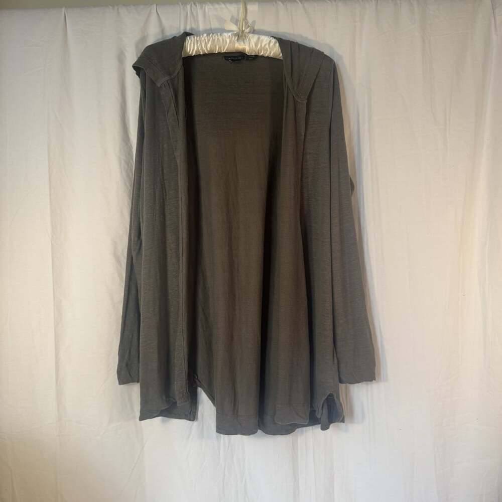 Tahari 100% linen Mocha Brown Open Front Hooded Cardigan Sweater Size 2X